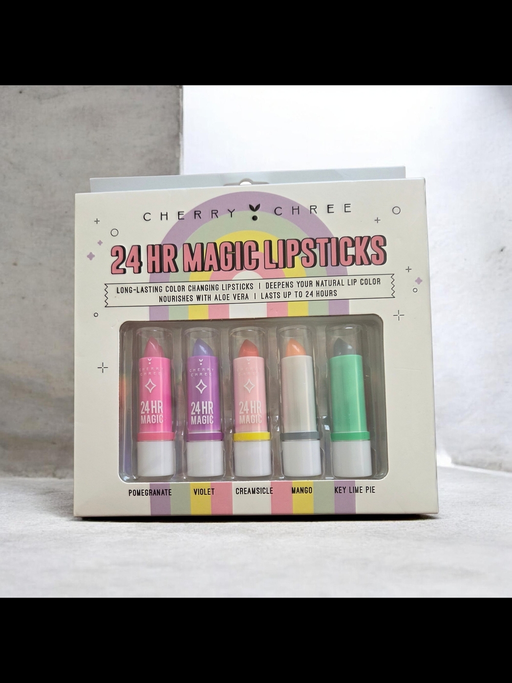 Cherry Chree 24HR Magic Lipsticks Set - Pastel Pink, Purple, Peach, Orange, Mint